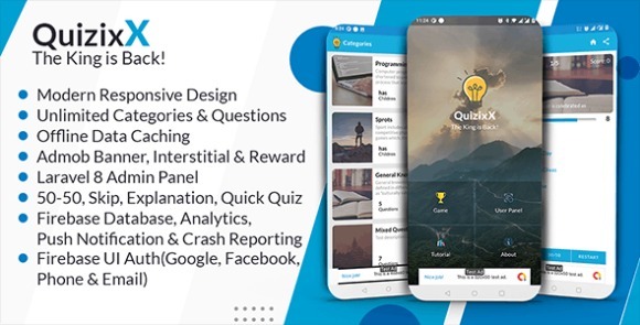 Quizix vX Nulled – Android Quiz App with AdMob, FCM Push Notification, Offline Data Caching App Source