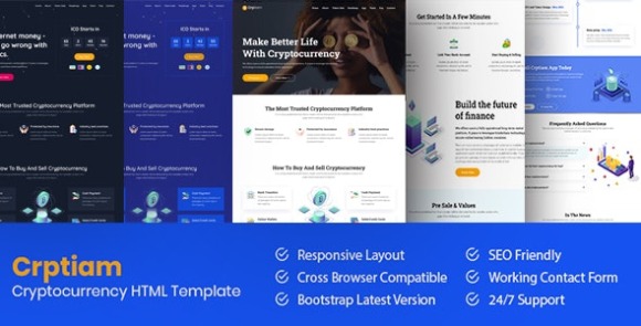 Crptiam Nulled – Cryptocurrency Landing Page HTML Template Free
