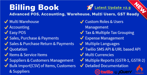 BillingBookv.Nulled&#;AdvancedPOS,Inventory,Accounting,Warehouse,MultiUsers,GSTReady