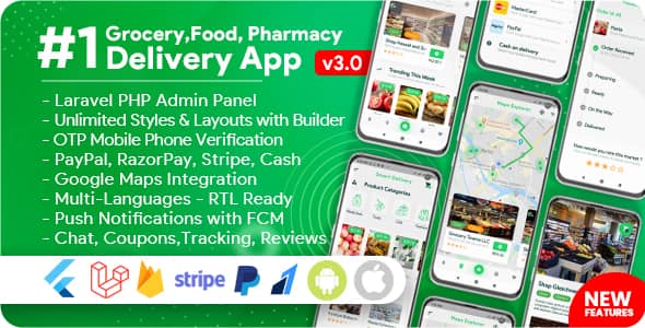 Grocery, Food, Pharmacy, Store Delivery Mobile App with Admin Panel v3.0 Free