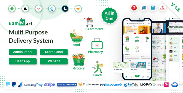 6amMart v1.8 Nulled – Multivendor Food, Grocery, eCommerce, Parcel, Pharmacy delivery app with Admin & Website