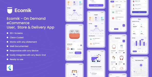 Ecomik v1.0 – Ecommerce Flutter App Template for User, Store and Delivery Free
