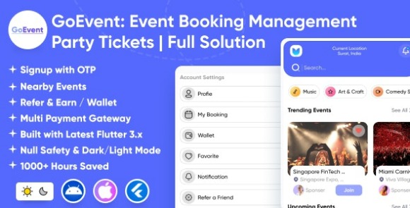 GoEvent v1.0 Nulled – Event Booking Management | Event Planner | Ticket Booking | Flutter Full Solution App Source