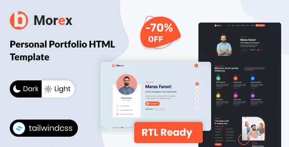 Morex Nulled – Tailwind CSS Personal Portfolio Template + RTL