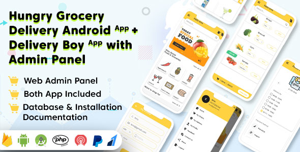 Hungry Grocery Delivery Android 应用程序和 Delivery Boy 应用程序交互式管理面板 v1.8 免费