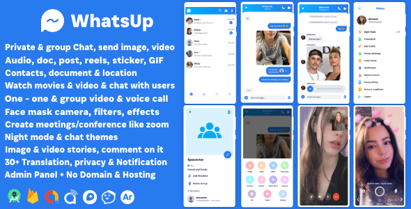 WhatsUp v1.0 Nulled – WhatsApp Clone Chat Groups Video & Audio Call Zoom Watch Party Chatting Social Network App