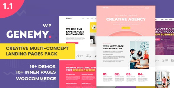 Genemy v1.6.6 Nulled – Creative Multi Concept Landing Pages Pack With Page Builder