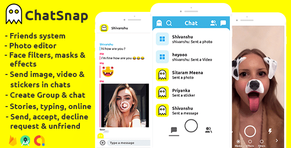 ChatSnap v2.1 Nulled – Snapchat clone social network friend face filters chat editor + android studio + firebase