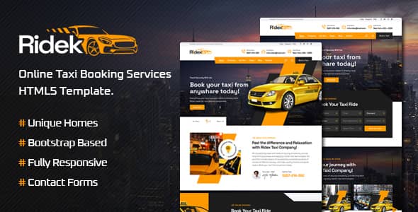 Ridek Nulled – Online Taxi Booking Service HTML5 Template