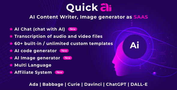 QuickAI OpenAI v2.2.1 Nulled – AI Writing Assistant and Content Creator as SaaS