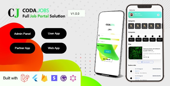 CodaJobs v1.0.5 Nulled – Job Portal Full Solution with User and Partner (Company) Flutter App, Web and Admin Panel