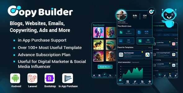 Copy Builder v2.0 Nulled - OpenAI ChatGPT AI Writing Assistant, AI Image Generator, and Content Creator as SaaS