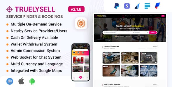 TruelySell Nulled - On Demand Handyman Services, Nearby Service Booking Software (Web + Android + iOS)