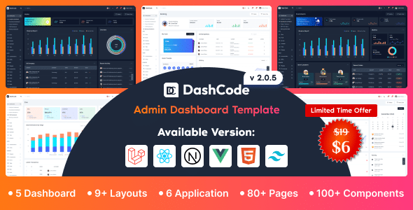 DashCode v2.0.6 Nulled - Laravel, React, Vuejs, NextJs, HTML,Tailwind Dashboard Template