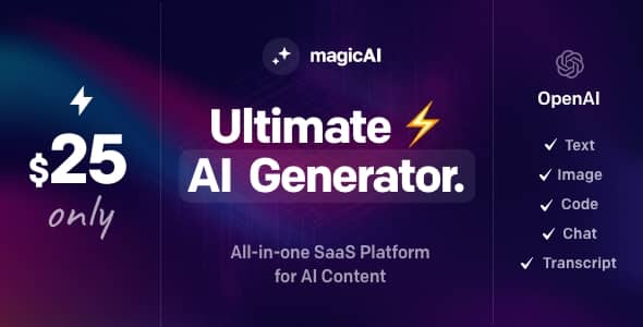 MagicAI v1.3.0 Nulled - OpenAI Content, Text, Image, Chat, Code Generator as SaaS
