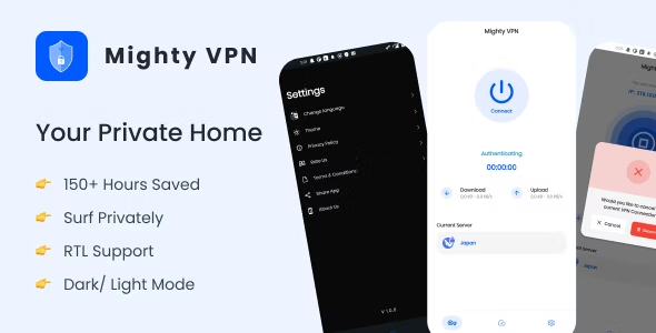 MightyVPN v8.0 Nulled - Flutter app for Secure VPN and Fast Servers VPN