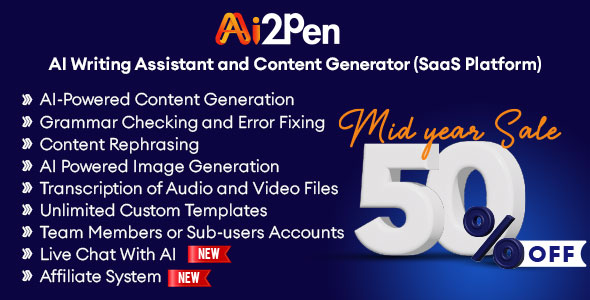 Ai2Pen v4.0 – AI Writing Assistant and Content Generator (SaaS Platform) Free