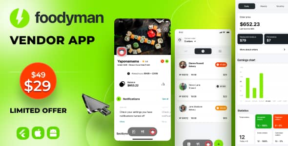 Foodyman v2023-4 Nulled - Vendor App (iOS & Android)