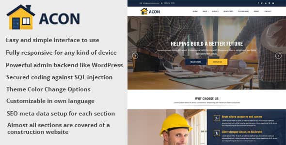 Acon v1.9 Nulled - Architecture and Construction Website CMS