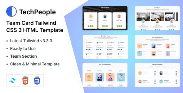 TechPeople Nulled - Team Cards Tailwind CSS 3 HTML Template