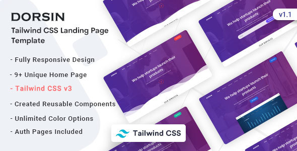 Dorsin v1.1 Nulled - Tailwind CSS Landing Page Template