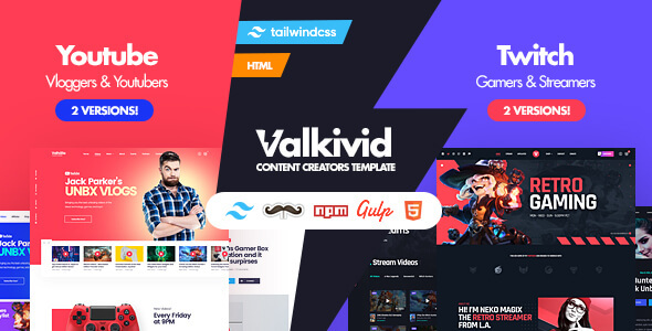 Valkivid Nulled - Tailwind CSS Content Creators HTML Template