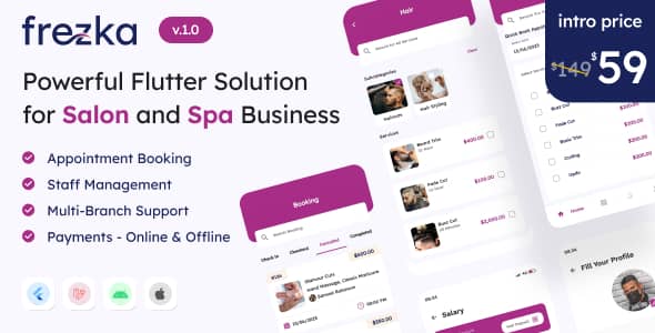Frezka v1.0 Nulled - All-in-one Salon & Spa Business Solution in Flutter + Laravel