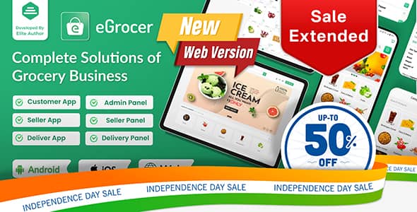 eGrocer v1.9.2 Nulled - Online Multi Vendor Grocery Store, eCommerce Marketplace Flutter Full App with Admin Panel