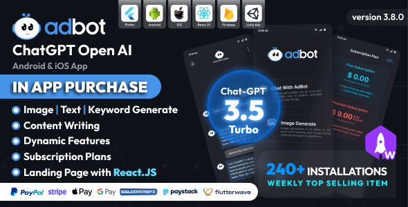 AdBot v3.8.0 Nulled - ChatGPT Open AI Android and iOS App