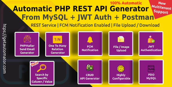 Automatic PHP REST API Generator + Postman Docs from MySQL Database With JWT Token Authentication v4.9 Free
