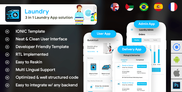 Quickwash v2.8 Nulled - 6 App Template - Laundry Booking App