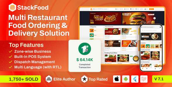 StackFood v7.1 Nulled - Multi Restaurant Food Delivery App with Laravel Admin and Restaurant Panel