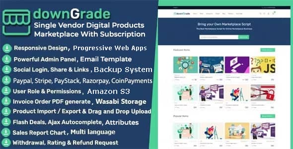 downGrade v5.6 Nulled - Single Vendor Digital Marketplace With Subscription