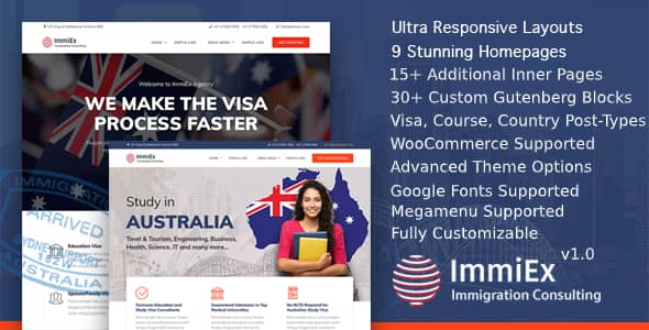 ImmiEx v1.5.8 Nulled - Immigration law, Visa services support, Migration Agent Consulting WordPress Business Theme