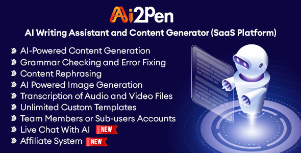 Ai2Pen v4.4 – AI Writing Assistant and Content Generator (SaaS Platform) Free