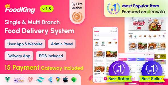 FoodKing v1.8 Nulled - Restaurant Food Delivery System with Admin Panel & Delivery Man App | Restaurant POS