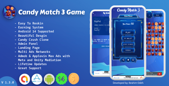 Candy Match 3 Game with Earning System and Admin Panel + Landing Page v1.3.0 Free