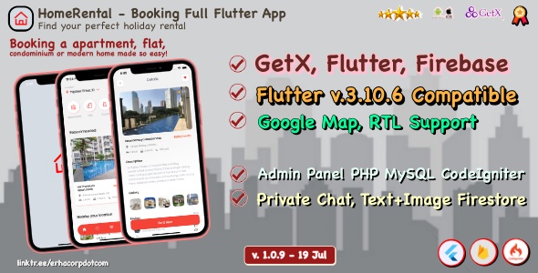 HomeRental v1.0.9 Nulled - Booking Properties Full Flutter App with Chat