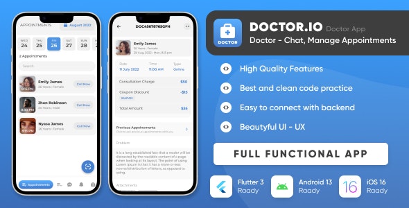 Doctor.io v1.0 Nulled - Doctor App for Doctors Appointments Managements, Online Diagnostics
