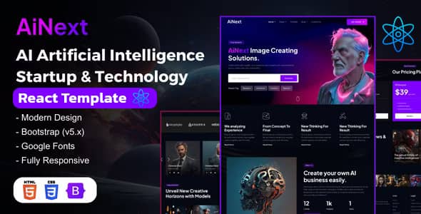 AiNext Nulled - AI Artificial Intelligence Startup & Technology React Template