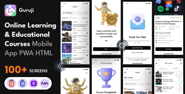 Guruji Nulled - Online Learning and Education Mobile App PWA HTML Template