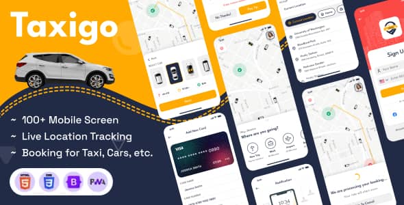 Taxigo Nulled - Car Rental and Taxi Booking Mobile App PWA HTML Template